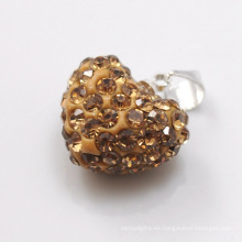 2014 colgante cristalino caliente de la arcilla de la llegada los 15MM Brown de Shamballa de la forma del corazón de la venta al por mayor pendiente al por mayor de la arcilla para la joyería de DIY